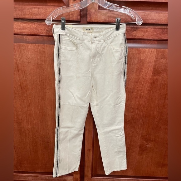 L'agence Nadia Jeans 24 High Rise Cropped Straight Stretch Pant Metallic Striped - Picture 10 of 15